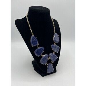Charming Charlie Chunky Bold Statement Necklace Gold & Dark Blue